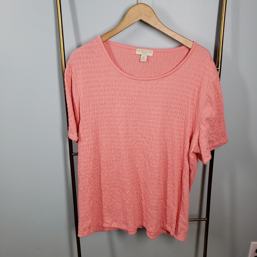 AppleSeeds Short Sleeve Top Womens Size 1X Coral Cotton Blend
